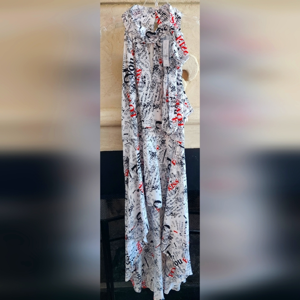 Newspaper print high-low dress, New York & Company, size XXL